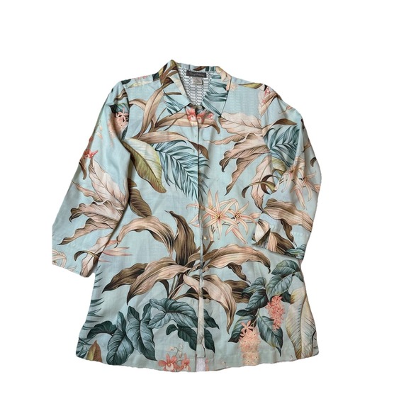 Tommy Bahama Floral Button‎ Front Tunic Shirt Size Small Silk Tropical - Picture 1 of 9